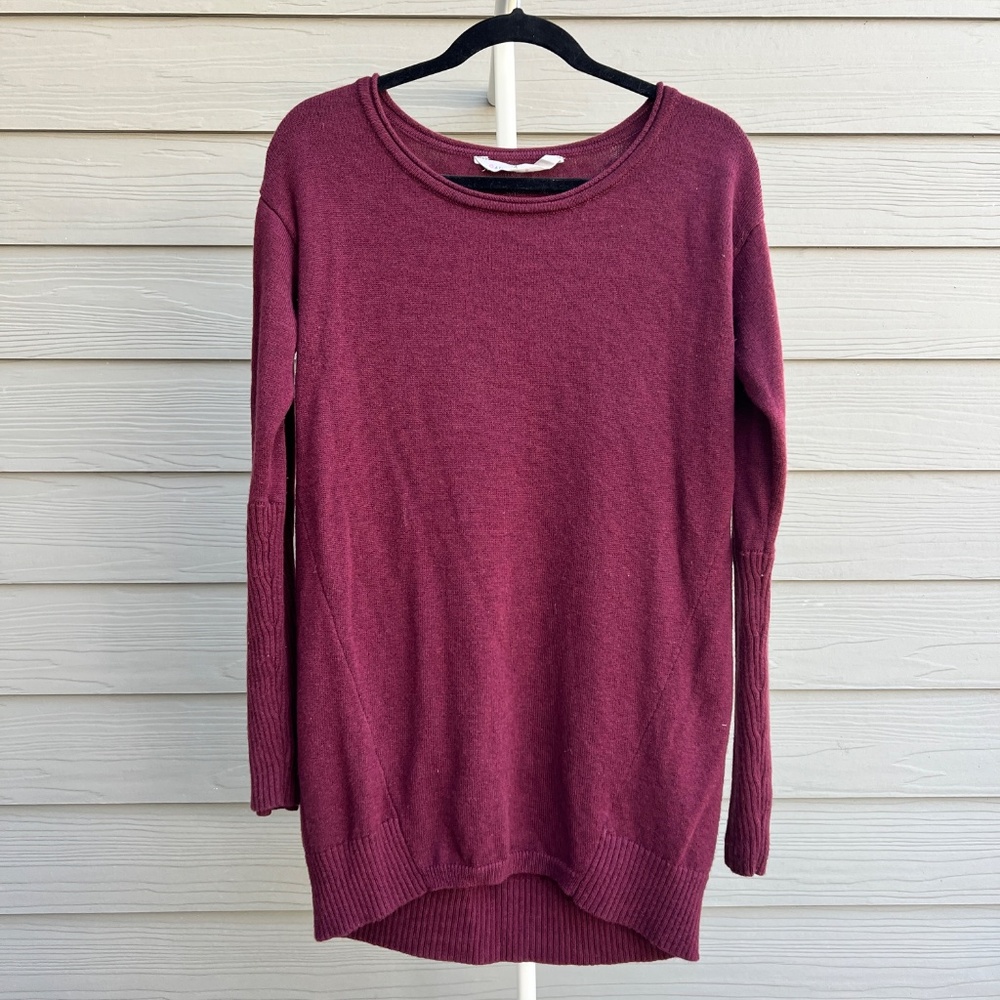 Athleta Merino Wool Tunic Sweater Long Sleeve Burgundy Size M